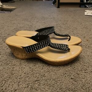 NWOT Callisto Crystal Black Resort Wedge Thong Sandals Shoes Vacation Y2K sz 8